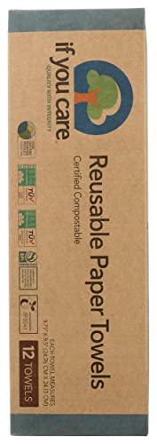 If You Care Reusable Paper Towels– 12 CT Sheets – 100% Natural, Compostable Cleaning Cloths for Kitchen, Bathroom, Home Countertop Surfaces – Extra Absorbent, Eco Friendly