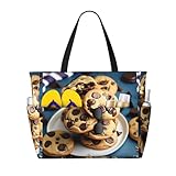 Design élégant à imprimé complet : doté d'un extérieur plein imprimé, ce sac fourre-tout imprimé Cookies Food Chocolate Chips Biscuits ajoute une touche de personnalité et de mode à votre look de voyage ou de plage tout en restant confortable à transporter.