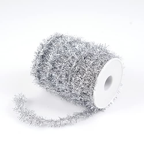 Wbcbec 66 Feet Christmas Tinsel Garland Metallic Holiday Tinsel Garland Twist Tinsel Thin Glitter Tinsel Garland Decoration For Christmas Tree,Wedding Birthday Party Decorations Supplies (Silver) #TOP4