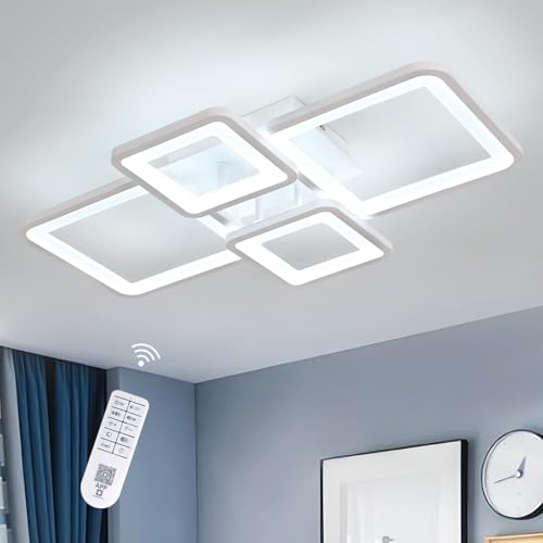 DELIPOP Plafoniera LED Soffitto Moderna, 54W Dimmerabile Lampada da Soffitto con Telecomando 3000K-6500K, Funzione di Memoria, Bianco Lampadario Soggiorno per Camera da Letto, Cucina, Sala da Pranzo