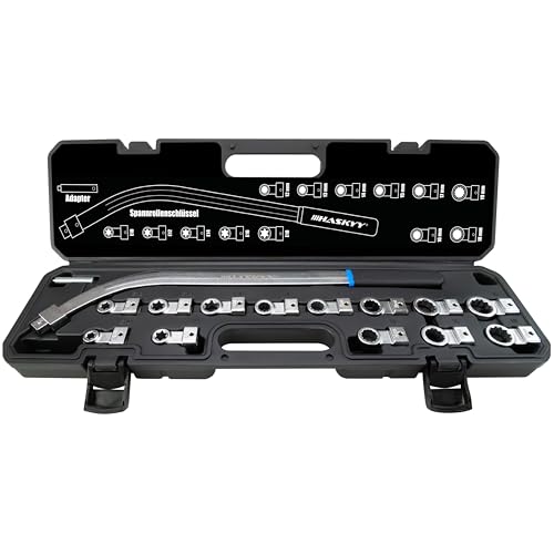 HASKYY 15tlg. Spannrollenschlüssel Set Keilriemen Zahnriemen spannen Spannschlüssel Torx Vielzahn E-Profil Zoll Werkzeug