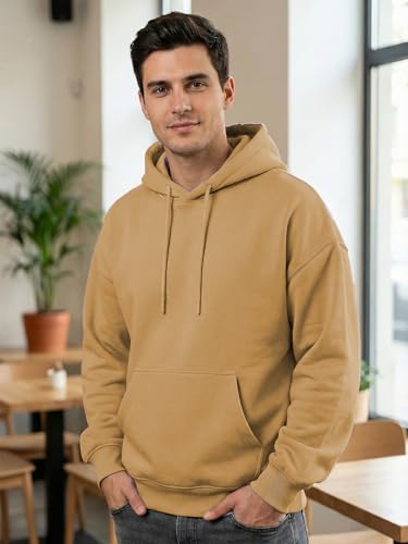 Image of NOBERO Oversized Solid Hooded Sweatshirt for Men | Oversized Hoodie for Men | Hooded Pullover | Cotton Rich Printed Hoodie 280 GSM Fleece