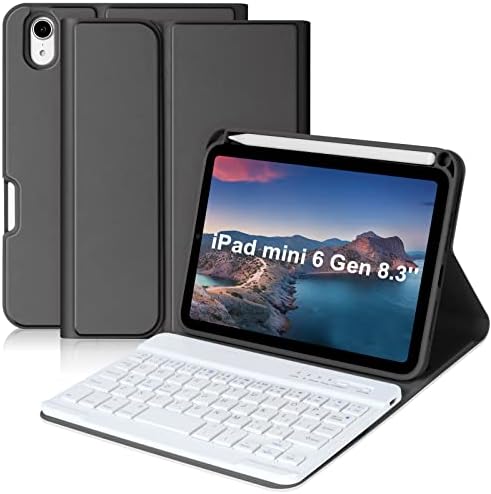 Keyboard Case for iPad Mini 6th Generation 8.3 Inch 2021 Protective Case with Detachable Wireless Keyboard Slim Leather Cover with Pen Holder & Auto Wake/Sleep for iPad Mini 6th Gen 8.3 Inch(Black)