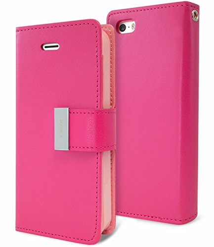 Goospery Rich Wallet for Apple iPhone SE Case (2016) iPhone 5S Case (2013) iPhone 5 Case (2012) Extra Card Slots Leather Flip Cover (Hot Pink) IP5-RIC-HPNK