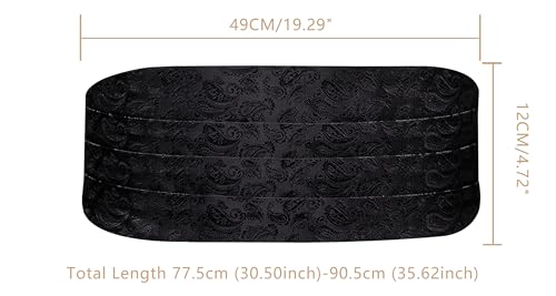 Image of YOHOWA Men Cummerbund Bow Tie Set Silk Paisley Formal Pre-Tied Bowtie Pocket Square Cufflinks Wedding Party Prom