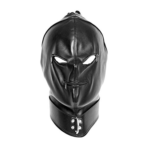 Sex Factory Leather Bondage Mask Black Full Face Restraint Head Hood Sm Head Mask Bdsm Fetish Hood Adjustable Headgear With Zipper For Adults Couples #TOP24