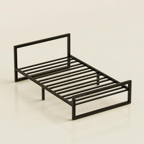 Image of Single Size Metal Bed Frame | SingleSize Metal Bed for Adults | Heavy Duty Iron Bed | Steel Bed Single | Single Metal Cot | Metal Platform Bed | Black MetalBed | No Box Spring Needed | Black