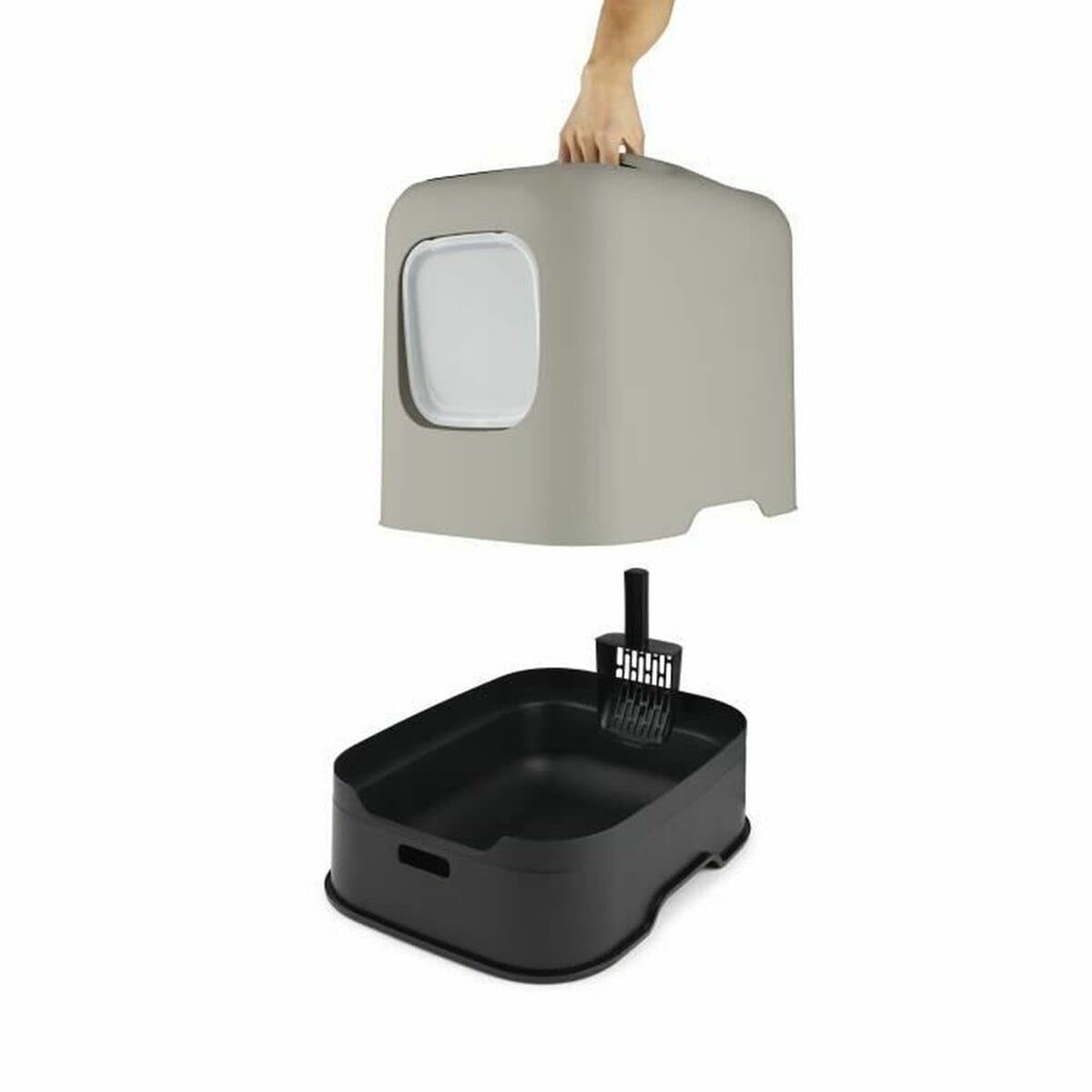 Rotho MyPet Biala Cat Litter Tray with Hood and Scoop, Plastic (PP Recycled), Cappuccino/Anthracite, (51.0 x 39.5 x 44.3 cm) โ image 1