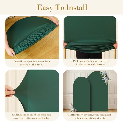 Image of Hunter Green Arch Backdrop Cover Set of 2 Spandex 7.2 and 6ft Arch Covers Stretchy Backdrop Birthday Party Arch Stand Covers for Baby Shower Wedding Bridal Shower Banquet Photo Background Decorations