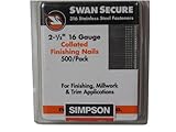 Simpson Strong-Tie T16N250FNB Straight, Adhesive Collation, T-Style Head, 16-Gauge Finishing Nail — 2-1/2 in. Type 316 (500-Qty)