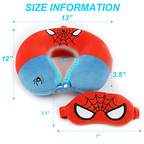 Superhero Travel Pillow For Kids & Adults With Sleep Eye Mask, Memory Foam U-Shaped Neck Pillow With Washable Cover, Soft Head Support Travel Accessories For Airplane Car Train Bus Recline, Red #TOP1