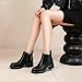 DOBOLIN Wide Width Black Chelsea Ankle Boots Women Low Heel Short Boots Fashion Zipper Lug Sole Fall Booties, US Size 8.5