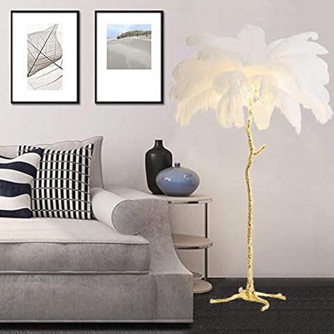 Qimiaoge Feather Floor Lamp, Sheer Shade Ostrich Feather Floor Lamps Cover