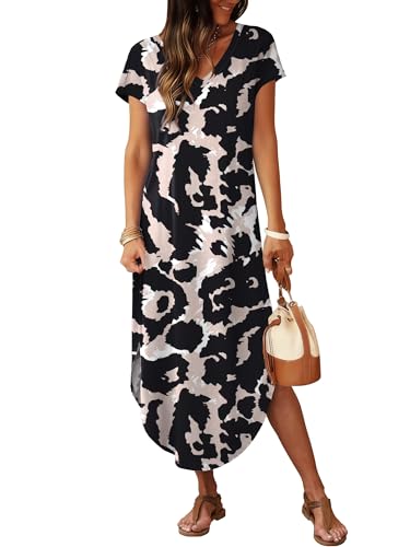Image of RUMIA Summer Maxi Dresses for Women Cap Sleeve Long Sundress with Pockets