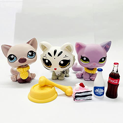 3pcs Rare lps Purple Shorthair cat Lot lps Withe Kitty Figure Toy with 6pcs lps Accessories Lot Mini Shop Pet Littlest Pet Shop Toy