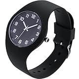 SIBOSUN Watches for Women Jelly Watch Fashion Simple Casual Waterproof Watch Men Sports Watches Silicone Strap Quartz Rubber Watch Ladies Women's Wrist Watches Minimalist with Second Hand Black