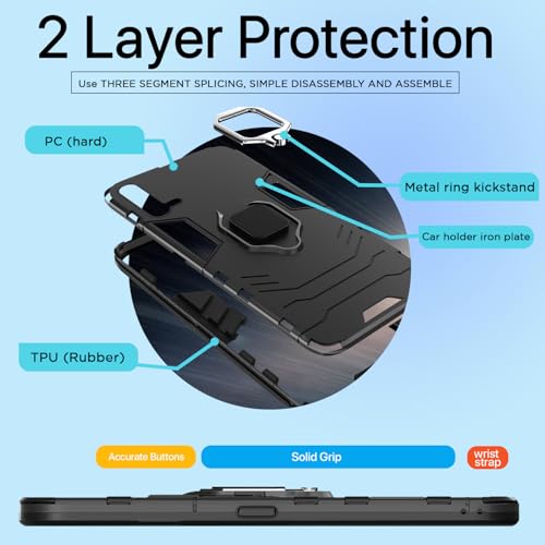 Image of Pikkme Back Cover for OnePlus Nord Ce 5G | 360 Protection | Ring Holder | Kickstand | Tough Armor Case (Black)