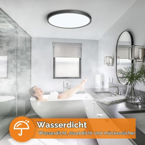 slochi Deckenlampe LED Deckenleuchte Flach 36W, Ø40CM, 3Farben 3000K/4000K/6500K, Badlampe… – Ansicht 6