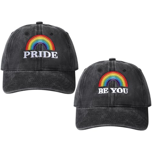 Image of Eurzom 2 Pcs LGBT Pride Baseball Hats Rainbow Embroidered Love Wins Cap Adjustable Gay Pride Month Rainbow Hat for Men Women