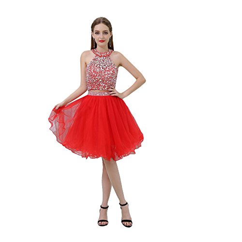 Engerla Homecoming Dress Cocktail Dresses Short Mini Red Bead Prom Ball Gowns US8