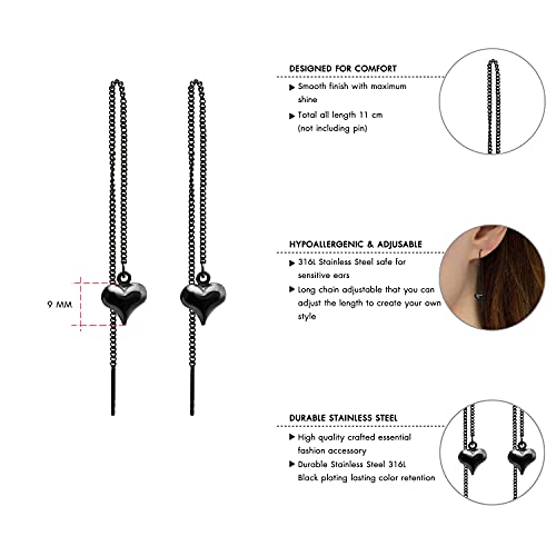 555Jewelry Womens Heart Cute Shape Love Stainless Steel Charm Fine High Fashion Romantic Gifts Girls Delicate Stylish Chain Link Accessories Jewelry Dangle Drop Earring, Black #TOP4