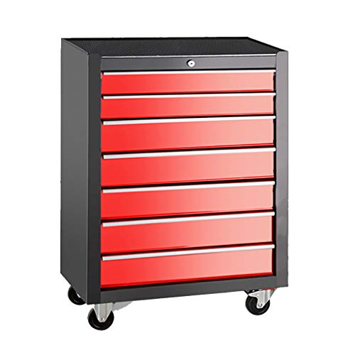 Wilk Werkstattwagen Abschließbar, Werkzeugschrank mit Großer Kapazität und 4 Rädern Hochleistungs Rollwerkzeugschrank für Garage und Lager (Schwarz + Rot)