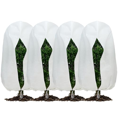 Voarge Housse de protection antigel pour plantes, en tissu non tissé, indéchirable, avec cordon de serrage, pour arbres, palmiers et plantes de balcon (80 x 120 cm)