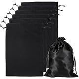 LXUEJIE 6Pcs Wig Bags with Satin Drawstring, Black Silk Hair Storage Bags for Multiple Wigs, Bundles, Extensions(Black)
