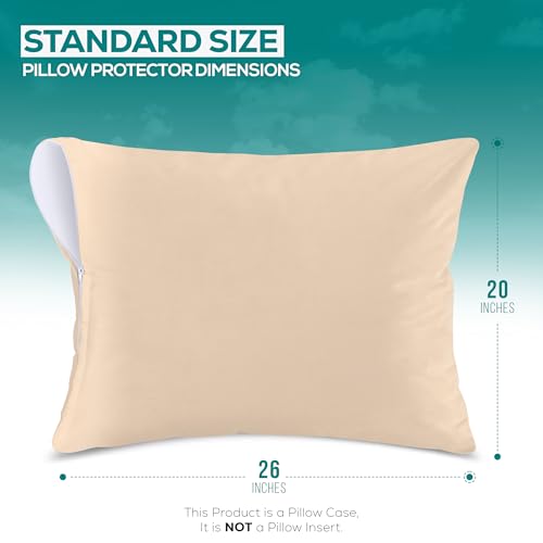 Image of Utopia Bedding Premium 100% Waterproof Pillow Protectors with Zipper Standard Size (Set of 2), Bed Bug and Dust Mite Proof Zippered Pillow Covers, Pillow Encasement Cases, Beige