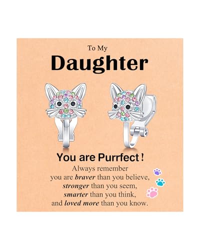 Cute Hypoallergenic Cat Clip on Earrings for Girls, Gifts For Granddaughter Daughter Birthday Valentines Graduation