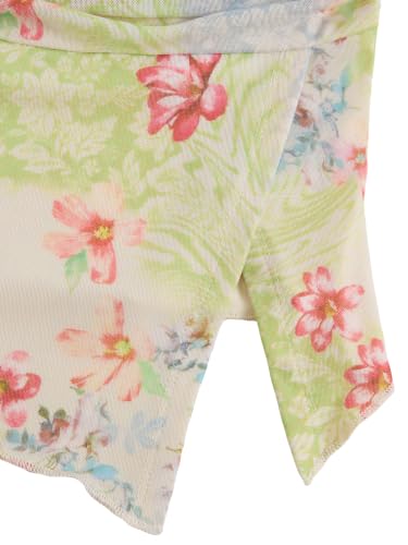 Image of Milumia Girl's Floral Ruched Tube Top Strapless Lettuce Trim Split Hem Bandeau Tops