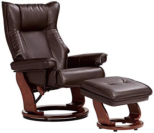 BenchMaster Morgan Java Swivel Faux Leather Recliner Chair with Ottoman Modern Armchair Ergonomic Push Manual Reclining Footrest Upholstered Bedroom Living Room Reading Home Relax Office Napping