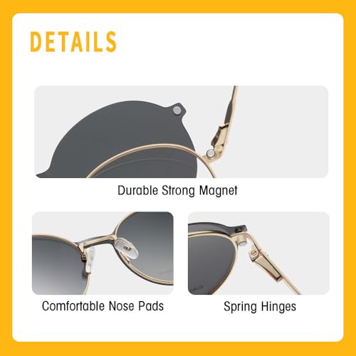 Image of grey jack 3PCS Clip On Glasses,Half-Rim Metal Round Shape with Magnetic Eyeglasses for Myopic Men Women 80020