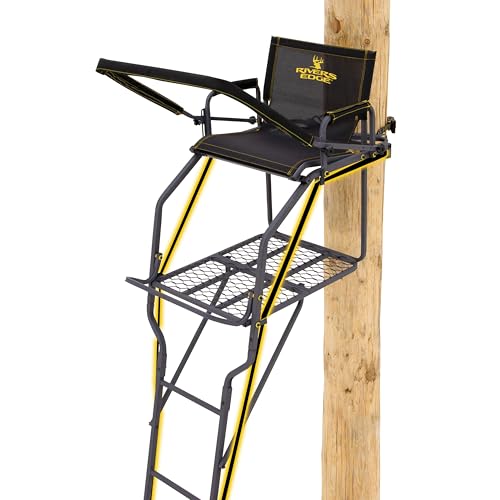 Rivers Edge® Jumbo Jack™ LS 1-Man Ladder Stand, 19’ Height, Lockdown™ Strapping System, Wide Flip-Up TearTuff™ Mesh Seat, Jumbo Platform, Flip-Out Footrest, 2-Way Adjustable Shooting Rail, RE676