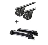 Dachträger Original Stahl + Skiträger / Snowboardträger / Skihalter Alu 4 Paar Ski kompatibel mit Renault Captur 5 Türer ab 2013