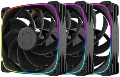 Geometric Future Squama 3003R-12 Reverse Blade RGB PWM Fan - 120mm x 30mm High-Performance PC Case Fans, Double-Sided ARGB Lighting, Hydro Dynamic Bearing - Black, 3-Pack, GEO-S3003RB-12T - 1