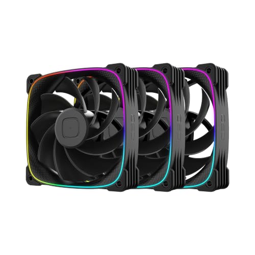 Geometric Future Squama 3003R-12 Reverse Blade RGB PWM Fan - 120mm x 30mm High-Performance PC Case Fans, Double-Sided ARGB Lighting, Hydro Dynamic Bearing - Black, 3-Pack, GEO-S3003RB-12T
