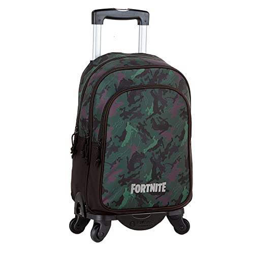 Mochila Fortnite Camuflaje + Carro ToyBags con 4 Ruedas Giratorias - Doble Compartimento y Bolsillo...