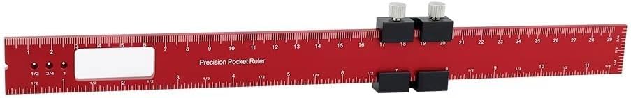 300mm Woodworking Tools Ruler,Aluminum Precision Pocket Ruler Slide Stops Measuring Tool