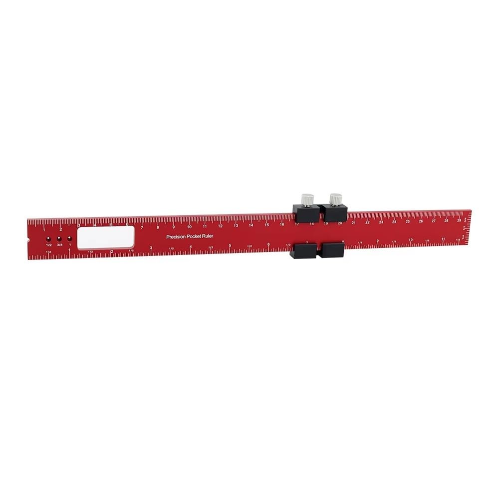 300mm Woodworking Tools Ruler,Aluminum Precision Pocket Ruler Slide Stops Measuring Tool