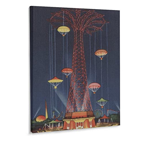 1939 New York City World's Fair Skydiving Vintage Posters Wall Art Canvas Wall Art Prints For Wall Decor Room Decor Bedroom Decor Gifts 24X32Inch(60X80Cm) Frame-Style #TOP20