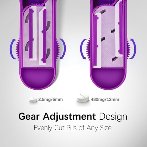 Image of Pill Cutter Splitter for Small and Tiny Pills, Pill Cutter for Small or Large Pills, Pill Splitter for Multiple Pills at a Time with Centering Device and Stainless Steel Blade (Purple)