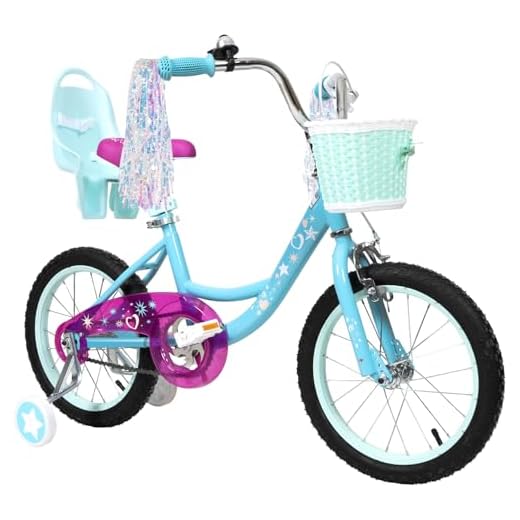 WEIZE Girls Bike for 4-7 Years Old Kids, 16 Inch Kids Bike with Training Wheels, Streamers, Basket and Doll Seat, Children Bicycles with Coaster Brake, Blue