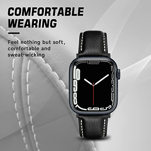 Image of Eyamumo Genuine Leather Bands Compatible for Apple Watch Band 42mm 44mm 45mm Men Women, Top Grain Soft Vintage Genuine Leather Replacement Strap Compatible with Apple Watch Series 9 8 7 6 5 4 3 2 1 SE