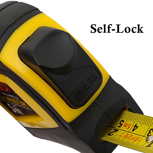 Auto-Lock Measuring Tape, 16-Feet (5M) Dual Side Retractable Tape Measure, Inch/Metric Scale, Mid Accuracy, For Electricians, Carpenter, Surveyors And Engineers, With Rubber Protective Casing #TOP1