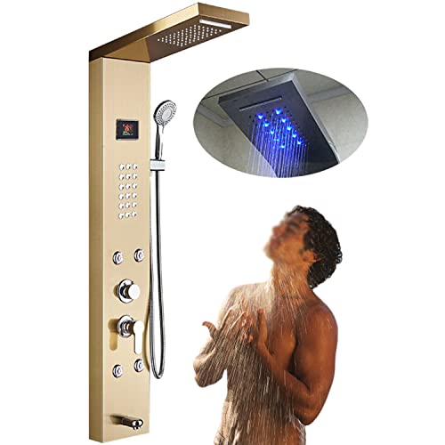 ANXYYDS Colonne de Douche hydromassante LED 6 Jets Système de Douche Panneau de Douche Multifonctionnel système de Douche en Acier Inoxydable Gold