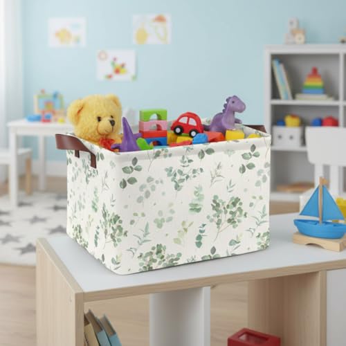 AmazerPad Sage Green Storage Basket Waterproof Canvas Toy Storage Bin Home Decor Collapsible Outdoor Basket with Leather Handles Sage Green Blanket Baskets For Closets,Bedrooms,Gifts Baskets by AmazerPad - Used condition - Image 5