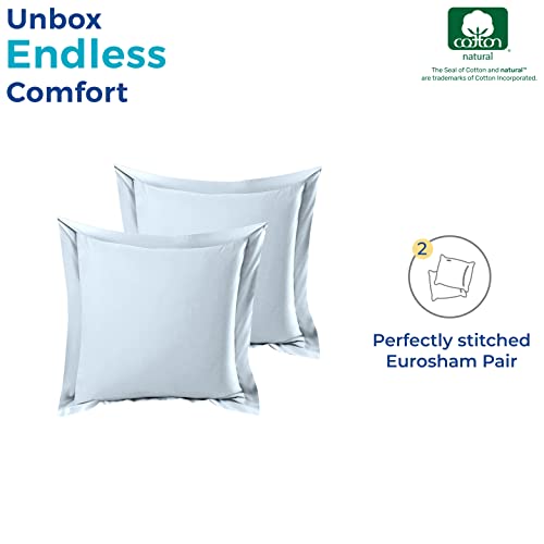 Thread Spread 100% Egyptian Cotton European Pillow Shams Set of 2 with Envelope Closure - 1000 Thread Count Euro Pillow Sham, Silky Soft, Breathable, Cooling Pillow Sham (26\" x 26\", Light Blue)