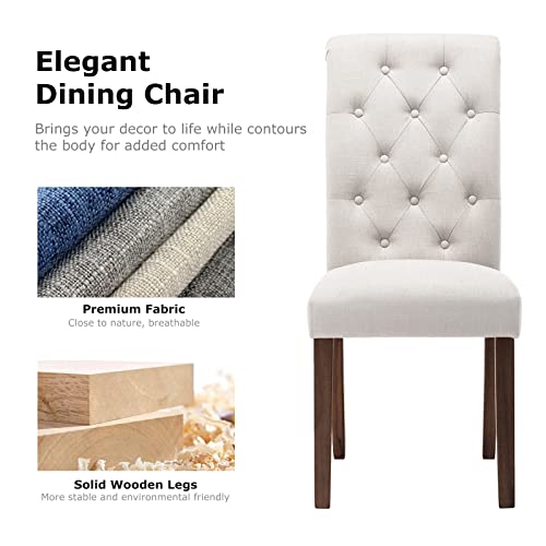 Colamy Tufted Dining Chairs Set Of 2, Accent Parsons Diner Chairs Upholstered Fabric Dining Room Chairs Side Chair Stylish Kitchen Chairs With Solid Wood Legs And Padded Seat - Beige/White #TOP3