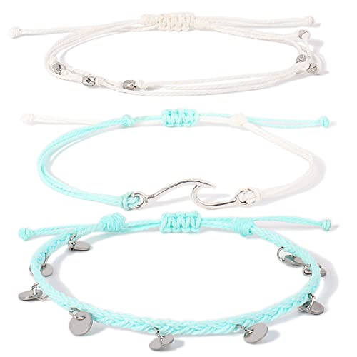 Image of Waterproof String Anklets Cute Beaded Ankle Bracelets Beach Wave Anklet Stainless Steel Coin Boho Ankle Jewelry for Women
